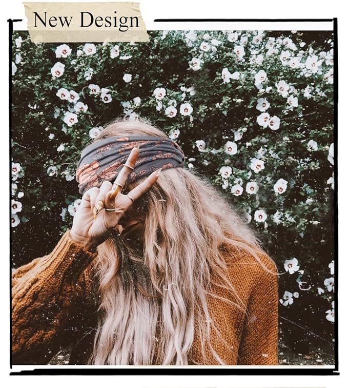 Wide Headbands for Women Black Stylish Head Wraps Boho Bandeau Thick Hairbands Large No Slip African Sport Yoga Workout Turban Headband Hair Accessories (Pack of 4)