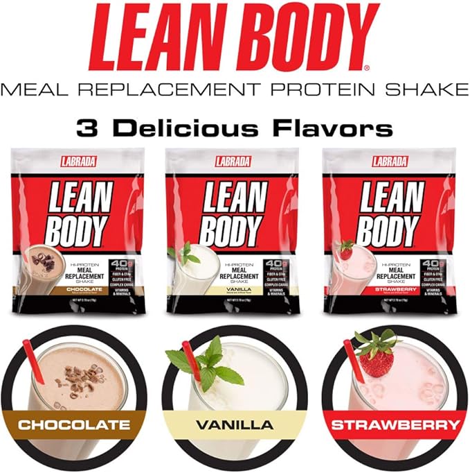 Lean Body MRP All-In-One Vanilla Meal Replacement Shake, 40g Protein, Whey Blend , 8g Healthy Fats EFA's & Fiber, 22 Vitamins and Minerals , No artificial color, Gluten Free, (20 Packets)