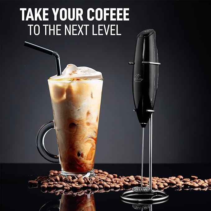 Zulay Executive Series Ultra Premium Gift Milk Frother For Coffee with Deluxe, Radiant Finish - Coffee Frother Handheld Foam Maker - Electric Milk Frother Handheld For Lattes Premium UV Black
