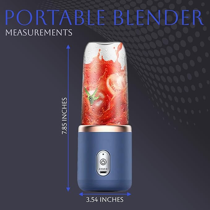Paramexview® Portable Blender 14oz for Juices & Smoothies with 6 blades Puwerful performances Fusion Blender | USB Rechargeable, Lid, Cup included | Fit for travel and outdoor activities (Navy Blue)