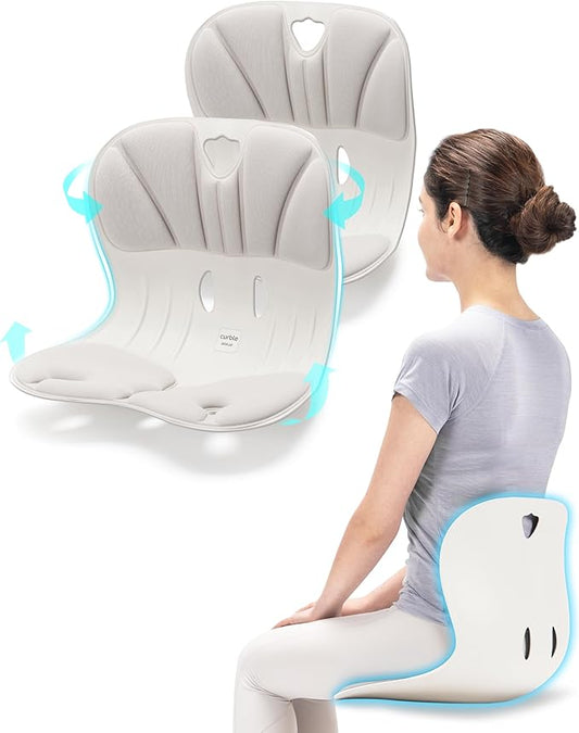 curble Wider(Standard Wide) 2PACK – Ergonomic Lower Back Chair Support, Lumbar Support Back Posture Corrector, Back Pain Relief, Perfect for Office, Floor Seat and Work from Home, Patented (2P Grey)