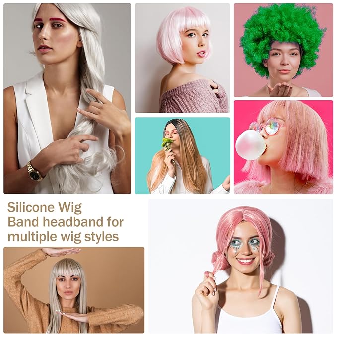 3 Pieces Silicone Wig Grip Band, Seamless Non-slip Elastic Headband Adjustable Wig Headband Sweat-Proof Hold For Men Women Sports Yoga Hair Styling (Black White Skin Color)