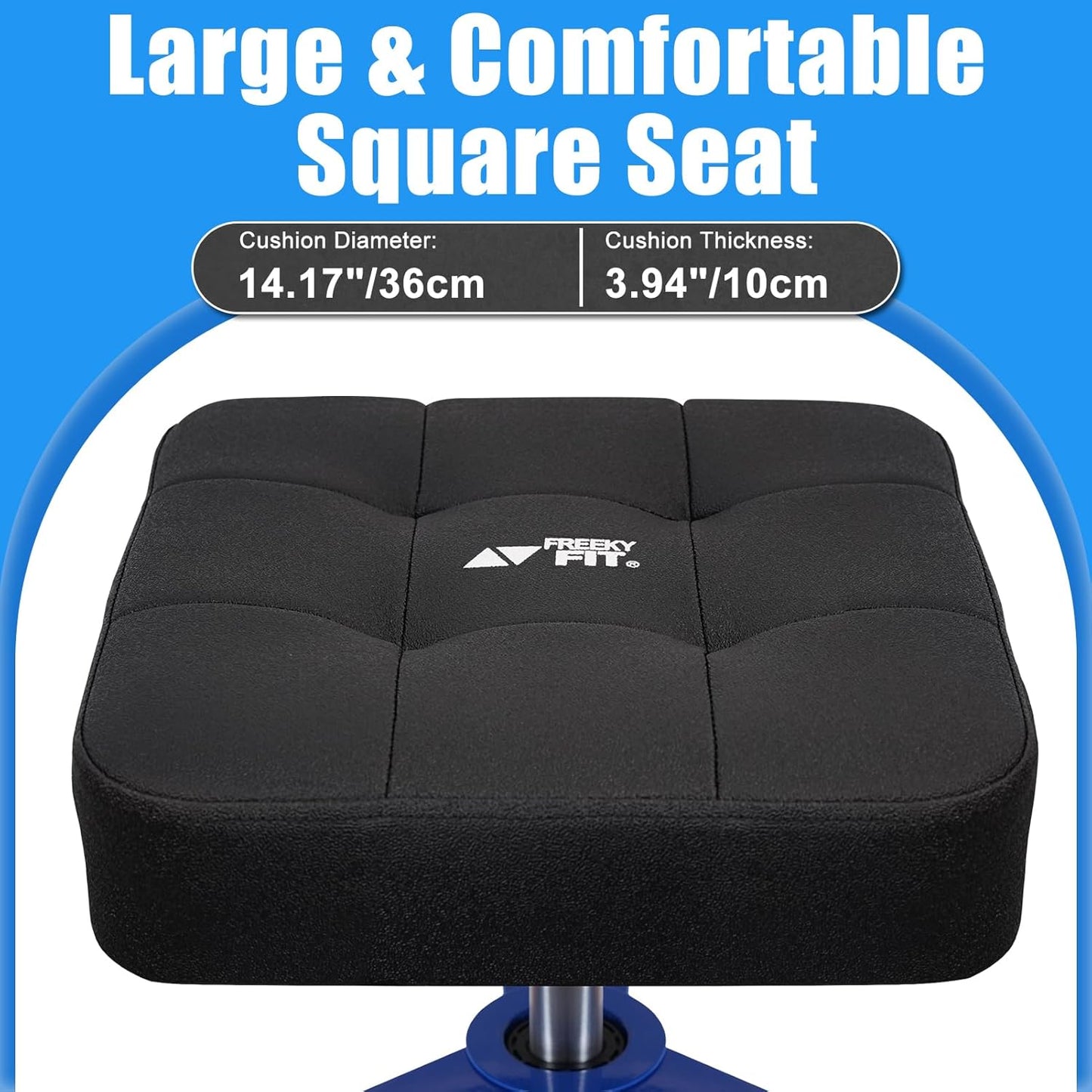 Adjustable Shop Stool,Garage Mechanic Stool Chair,Work Seat for Workshop, Adjustable Height, 360° Swivel Padded Square Seat,Tool Storage, 350 LBS Capacity, Heavy Duty, Blue