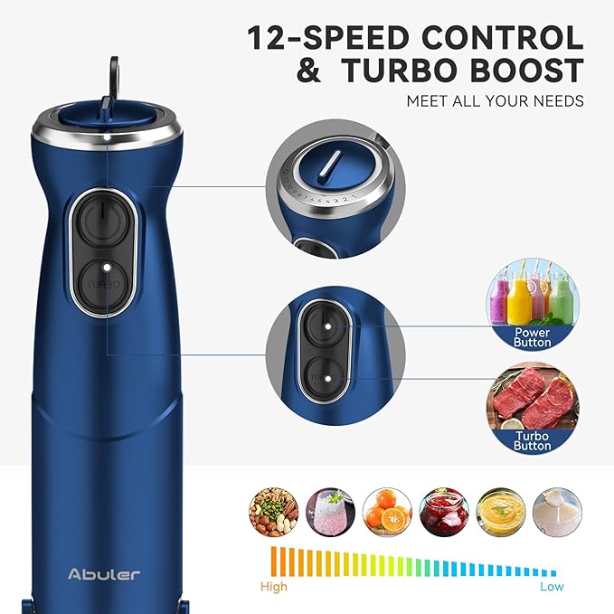Immersion Blender Handheld 5 in 1 Hand Blender, 1000W Hand Mixer Stick, BPA-Free 12 Speed Handheld Blender 304 Stainless, Beaker, Chopper, Whisk and Milk Frother, Soup, Smoothies, Baby Food, Sauce