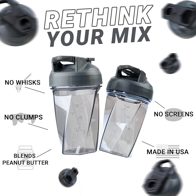 HELIMIX 1.5 Vortex Blender Shaker Bottle Holds Upto 20oz | No Blending Ball or Whisk | USA Made | Portable Pre Workout Whey Protein Drink Shaker Cup | Mixes Cocktails Smoothies Shakes | Top Rack Safe