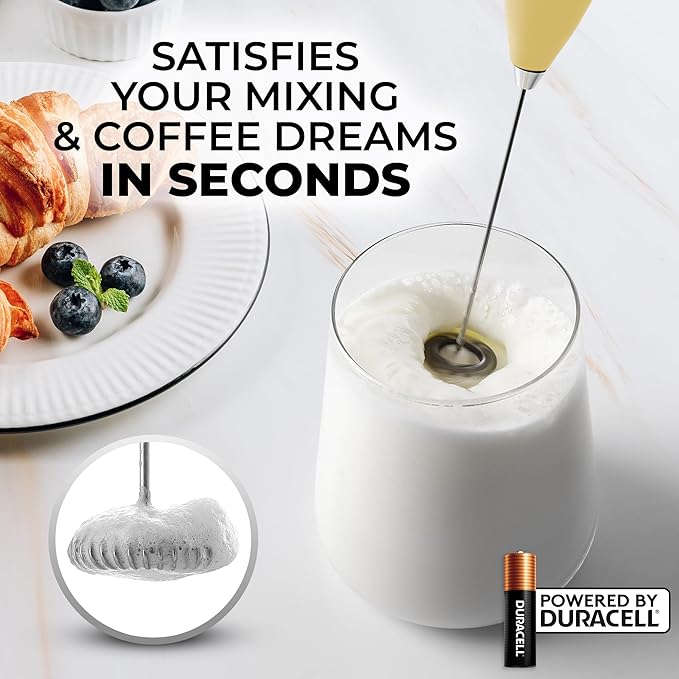 Zulay Kitchen Milk Frother Wand (2 Batteries Included) - Easy-Clean Drink Mixer - Electric Coffee Frother for Frappe, Matcha & Mimosa