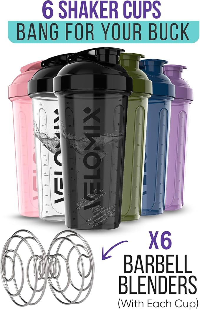 '-6 PACK- 28 oz Protein Shaker Bottle for Protein Mixes - 6x Wire Whisk | Leak Proof Shaker Cups for Protein Shakes | Protein Shaker Bottle Pack | Protein Shake Cup (Dynamic Fuel Series)