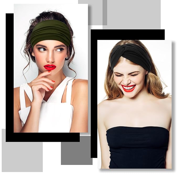 S&N Remille Wide Headbands for Women, Large Hairband, Elastic Non-Slip Headband Twist Knotted Accessories, Yoga Workout Vintage Hair 3 Pack (Colour-7)