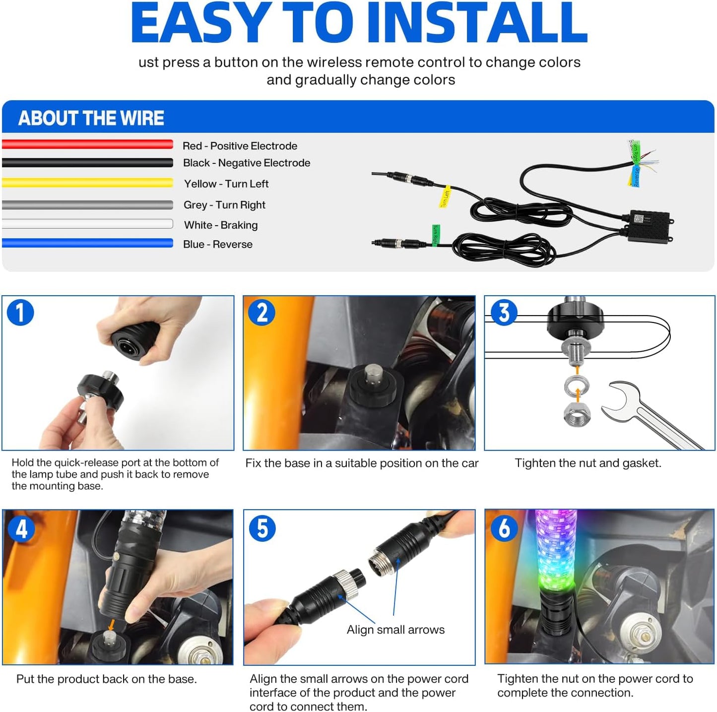 2Pack 3FT Fat Whip Lights,RGB Led Whip Lights for Side by Side with Strobe Light RGB Chasing Lighted Music Antenna Whips W/App & Remote Control for UTV ATV RZR Can-Am SXS Polaris Offroad Truck