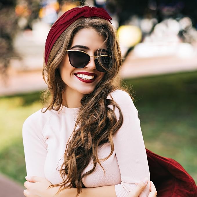 S&N Remille Wide Headbands for Women, Large Hairband, Elastic Non-Slip Headband Twist Knotted Accessories, Yoga Workout Vintage Hair 3 Pack (Multi-colored-4)