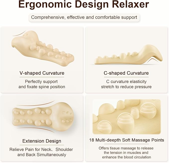 Neck and Shoulder Relaxer with Upper Back Massage Point, Cervical Traction Device Neck Stretcher for TMJ Pain Relief and Cervical Spine Alignment Chiropractic Pillow (Beige)