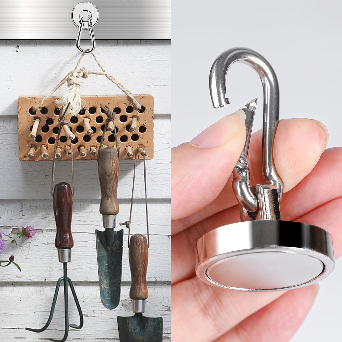 MIKEDE Strong Magnetic Hooks Heavy Duty, 200LBS+ Swivel Neodymium Magnets with Carabiner Hook, Hooks for Hanging, Curtain, Home, Workplace - 4 Pack