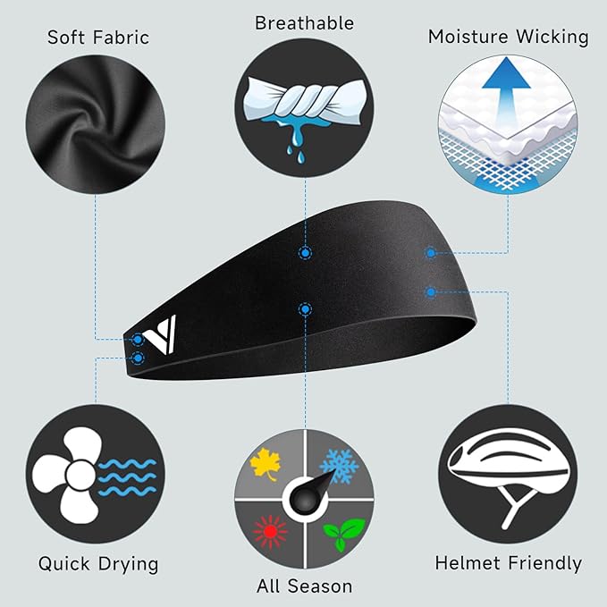 Vgogfly Sweat Headbands for Men, 8X More Effective Hyper-Absorbent Running Sweat Bands, One Size Fits All, Workout Sports Hairband for Gym, Ideal for All Sports, Outdoor Activities, and Hot Climates