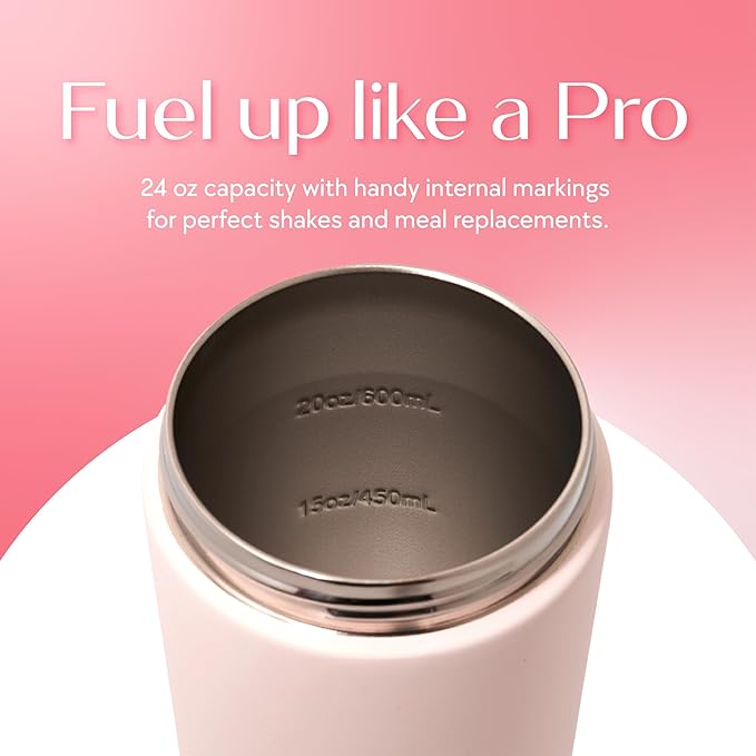 Paradise Shaker Bottle, 24 oz, Insulated Stainless Steel Protein Shaker, Smoothie and Pre Workout for Women, with Leakproof Twist-Off Chug Cap, Quiet Mixing, Creamy Pink, Malibu Sands