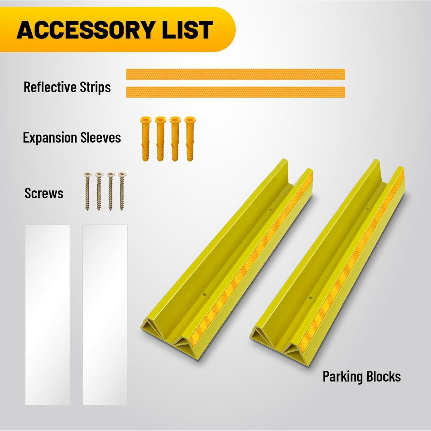 ROBLOCK 18" Parking Stopper for Garage, Car Stopper for Garage Precision Stopping, Heavy Duty Parking Block with Reflective Strips, Suitable for Car, SUV, Easy Install, 2 Packs, Yellow