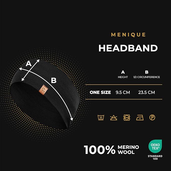 menique Dry Wide Sports Headbands for Women 100% Merino Wool Workout Accessories Wide Yoga Bandana or Scarf Multifunctional Breathable Sweatbands for Running, Cycling, Football, Fitness