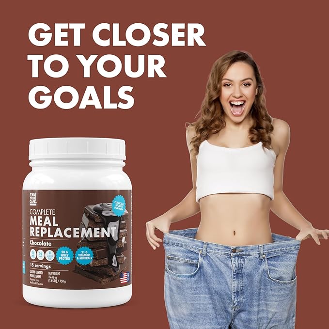 Yes You Can! Meal Replacement Shake - 20G Protein, 5G Fiber, 21 Vitamins & Minerals, 0G Added Sugar - Meal Replacement Protein Powder - Complete All-in-One Nutrition - 15 Servings (Chocolate)