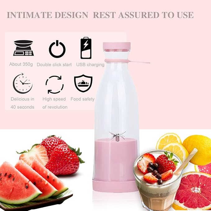 Portable Smoothie Blender Personal Blender for Smoothies and Shakes To Go, Cordless and Rechargeable, 420ml Capacity, MINI, Pink