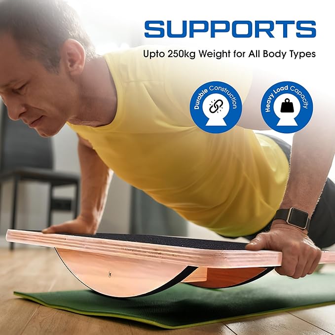 Wooden Balance Board for Adults, Wobble Board for Core Strength & Stability Training, Non Slip Surface, 550lb Capacity, Home & Office Exercise Use