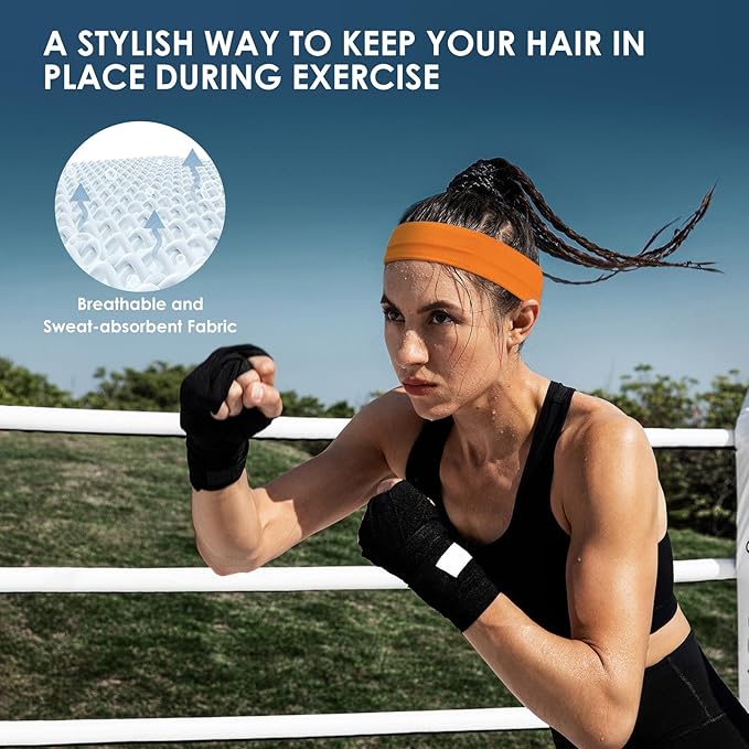 Sports Headbands for Women, 5 Pack Moisture Wicking Non Slip Sweatbands Fashionable Hairbands for Workout Yoga Running Gym