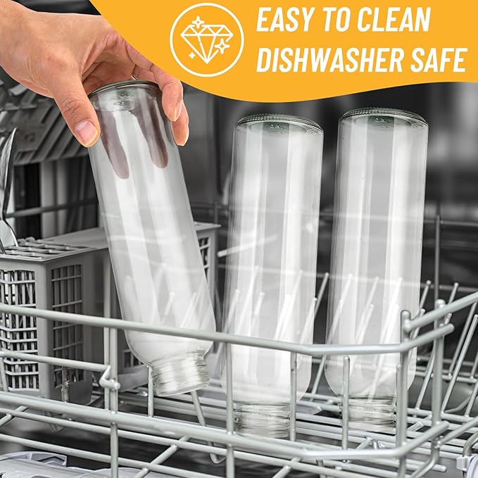 Sursip 18oz Glass Water Bottle Set of 6, Clear glass juice bottle for juicing,Reusable Drinking Bottles with Stainless Steel Lid,Beverage Storage Containers for Refrigerator-BPA Free,Leak Proof