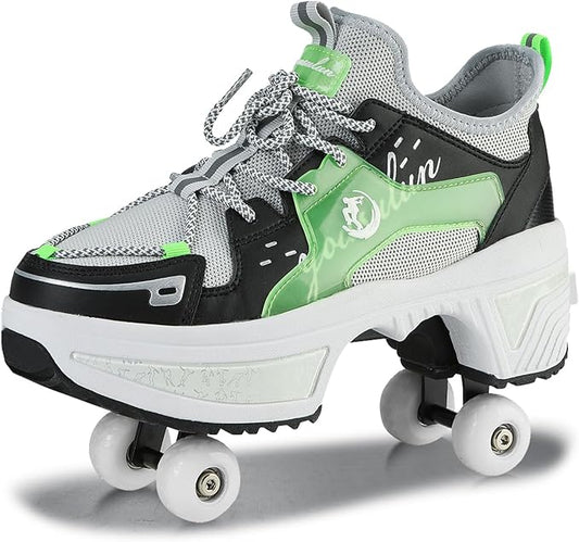 Roller Skate Shoes for Women Four Rounds Children's Roller Skates Shoes That Turn into Rollerskates Sneakers Outdoor Light Shoes with Wheels for Girls/Boys