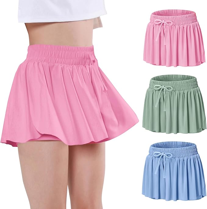EXARUS Girls Butterfly Shorts Flowy Dance Skirt Cheer Skorts Athletic Tween Clothes Teen Preppy Outfits Flutter Kids
