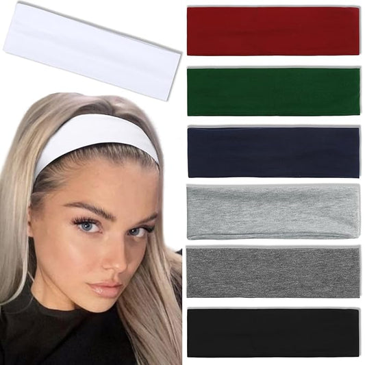 Trendy Elastic Headbands 7PCS - Soft Thick Cotton Cloth for Women's Hair Workout, Yoga, Running Sport