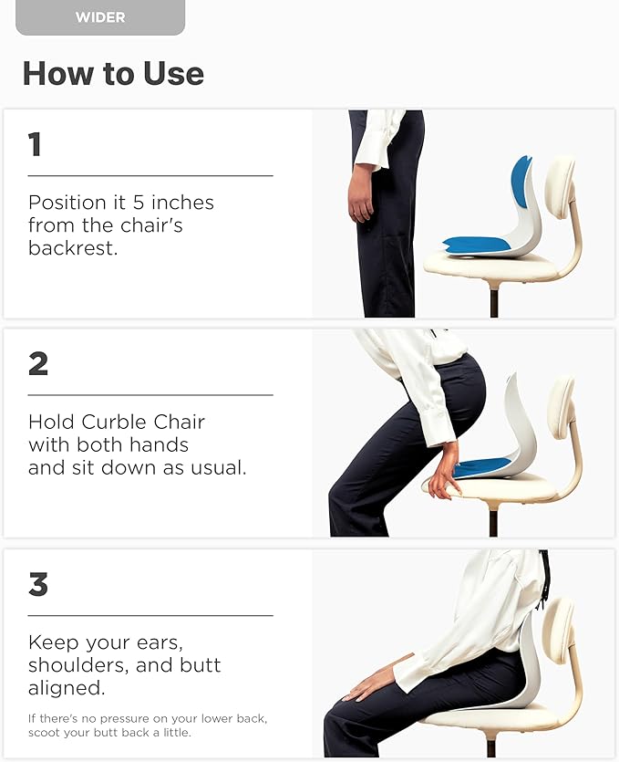 Curble Wider(Standard Wide) – Ergonomic Back Support Chair, Lumbar Support for Posture Correction, Back Pain Relief, Per for Office, Floor Seat & Work from Home, Patented (Blue)