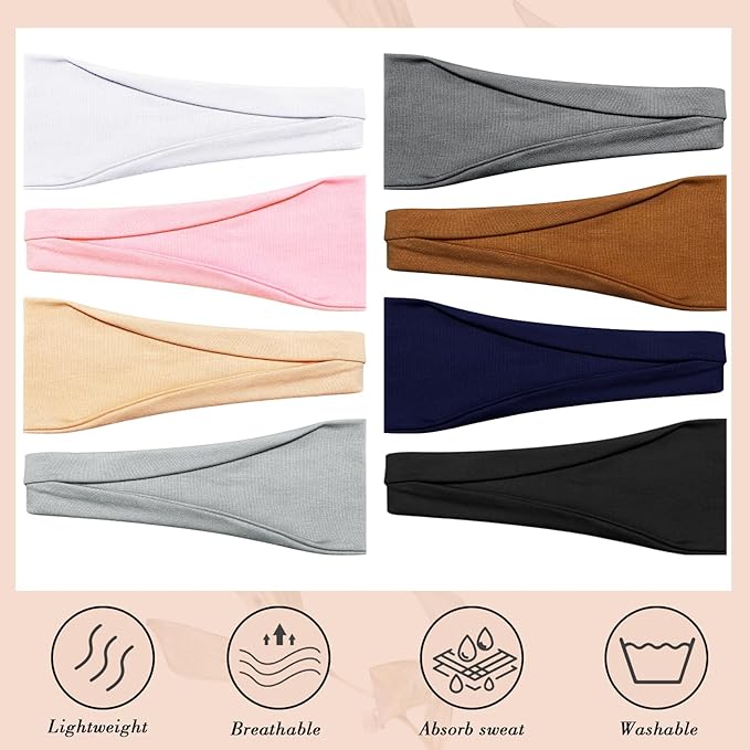 Headbands for Women, 8 Pack Wide Stretchy Headbands for Women Daily Use Sport Yoga Running