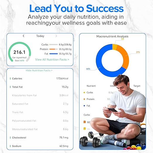 Smart Food Kitchen Scale with Nutritional Calculator, Free App with 19 Nutrients Tracking, Calorie, Marco, Digital Weight Grams and Ounces for Weight Loss, Premium Stainless Steel, 22lb