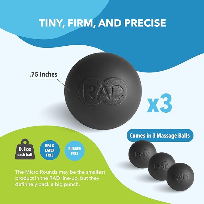 RAD Micro Rounds – Firm Yoga Deep Tissue Massage Ball Set – Myofascial Release Balls for Feet, Plantar Fasciitis, Jaw & Hands – Trigger Point & Mobility Therapy (3-Pack)