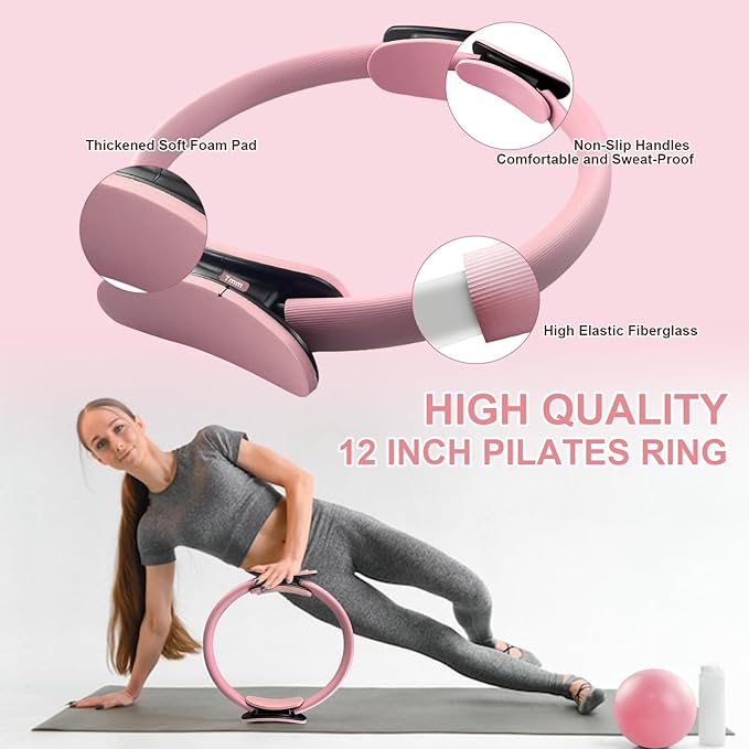 Pilates Ring Set 11 PCS, Magic Circle Yoga Ring, Pilates Ball, Adjustable Ankle Wrist Weights, Resistance Bands, Tape Measure, Pilates Kit Equipment Accessories for Women Home Workouts Yoga