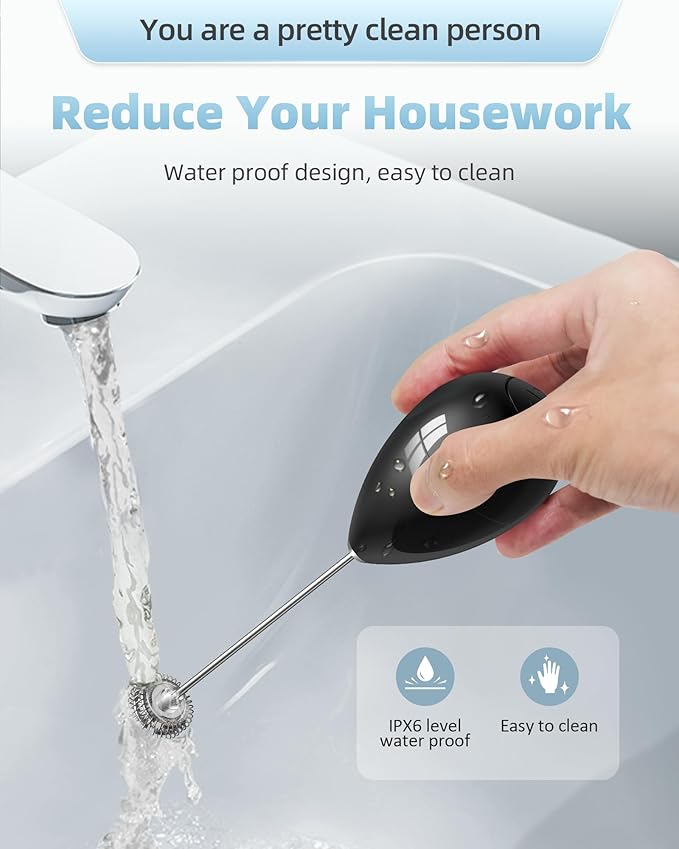 Milk Frother Handheld with Case,USB C Rechargeable Frother Wand for Coffee, Portable Electric Whisk with Stand,Waterproof Hand Drink Mixer Travel for Lattes, Cappuccino, Matcha, Egg (Black)