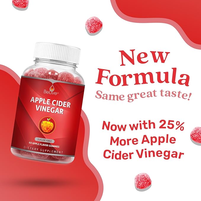 BeLive Apple Cider Vinegar Gummies - ACV Gummies Without Sugar I Detox & Cleanse Digestive Health I Alternative to Capsules, Vegan, Keto Friendly, Non-GMO, Gluten Free | 60 Ct