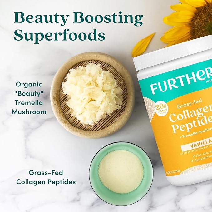 Further Food Vanilla Collagen Peptides Powder, Grass-Fed Pasture-Raised Hydrolyzed Type 1 & 3 Protein, Gut Health + Joint, Hair, Skin, Nails, Paleo Keto Sugar-Free 10.37 oz