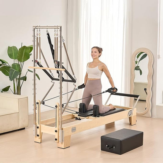 VEVOR Pilates Reformer Machine, Pilates Workout Equipment for Home Gym Studio Use, Pilates Bed with Dual Resistance- Spring & Cord, Reformer Set, Up to 400 LBS