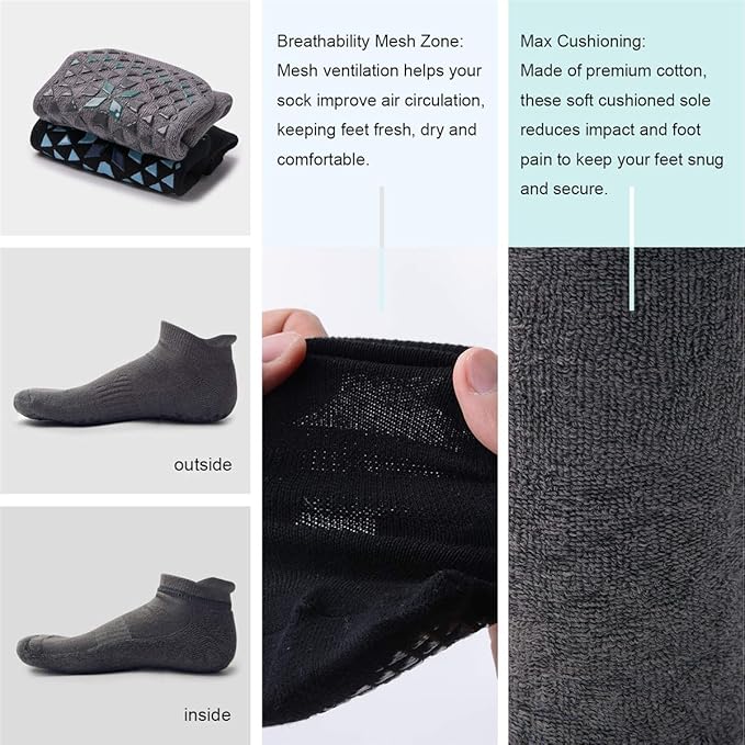 Hylaea Unisex Non Slip Socks with Grip for Yoga, Hospital, Pilates, Barre | Ankle, Cushioned