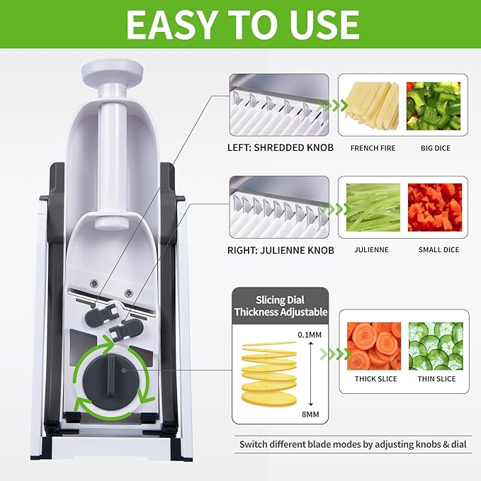 Safe Mandoline Vegetable Chopper With Container for Kitchen, Professional, More with 30+ Presets & Thickness Adjuster, Faster Food Slicer Gadgets for Onion,Potato - Gray