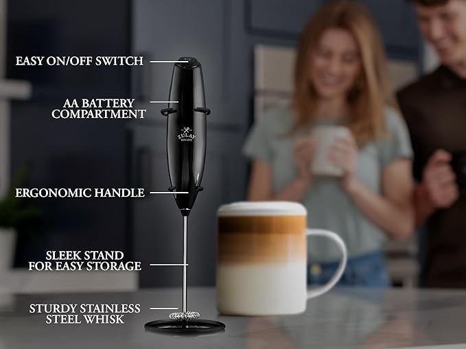 Zulay Executive Series Ultra Premium Gift Milk Frother For Coffee with Deluxe, Radiant Finish - Coffee Frother Handheld Foam Maker - Electric Milk Frother Handheld For Lattes Premium UV Black