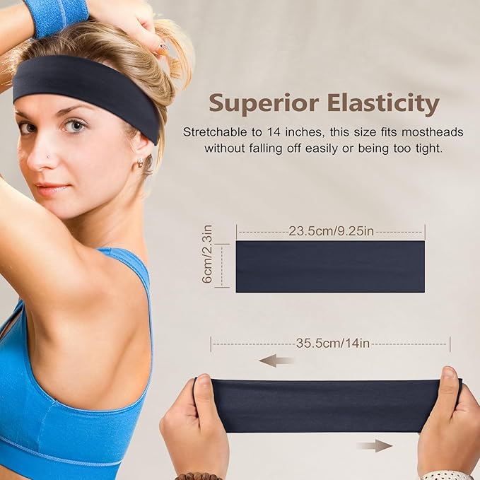 Headbands for Women Non Slip - 7PCS Fashion Sports Hair Bands for Women's Hair, Soft Cotton Cloth Stretchy Headbands for Women for Workout Yoga Running
