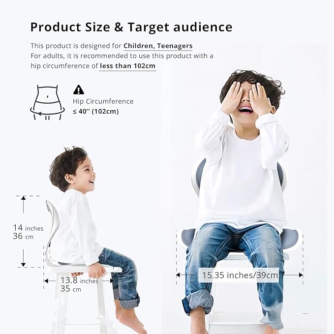 Foldable Lumbar Back Support Chair Ergonomic Curve for Posture Corrector Back Pain Relief Perfect for Floor Seat Officework Homework Small Size for Children Teenagers Youth (Greyblue)