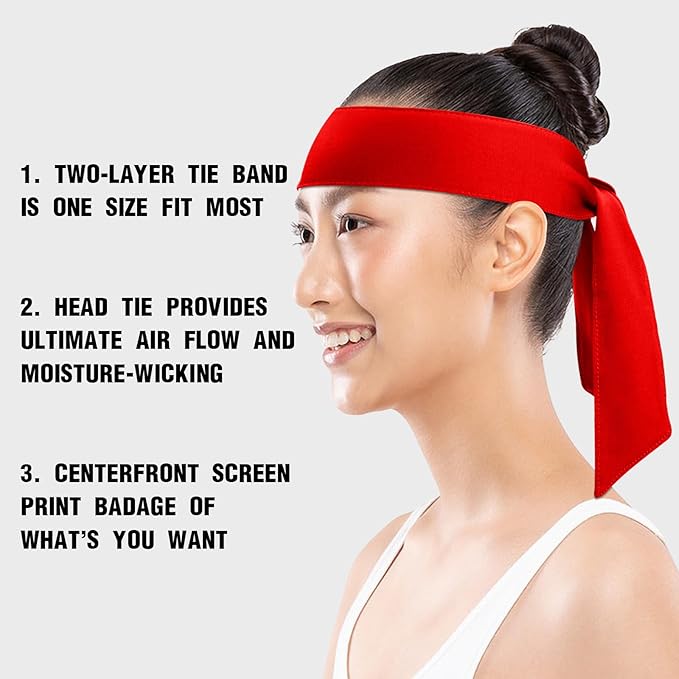 Head Ties Headband Sports Sweatband for Men Women, 3 Pack Adjustable Ninja Headband Karate Tie Back Sweat Wicking Workout Head Band for Basketball, Running, Tennis, Athletics