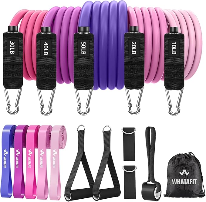 WHATAFIT Resistance Bands, Exercise Bands,Resistance Bands for Working Out, Work Out Bands with Handles for Men and Women Fitness, Strength Training Home Gym Equipment