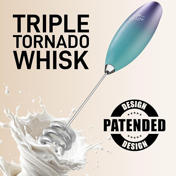 Zulay Kitchen Tornado Whisk Milk Frother with 4 AA Duracell Batteries - Triple Whisk for More Power - Handheld Coffee Frother with Stand - Drink Mixer for Lattes, Matcha & Protein Shakes