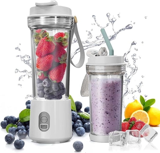 Portable Blender for Shakes and Smoothies 17Oz, Personal Blender 4000mAh USB Rechargeable, 500ml Portable Juicer for Kitchen/Travel/Gym(White)