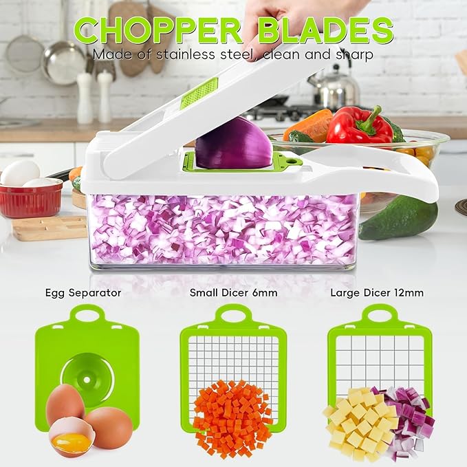 Vegetable Chopper & Spiralizer - Food Chopper with Container | Fruit Slicer, Kitchen Gadget | Dice, Slice, Shred Veggies/Fruits | Perfect for Salads(17-in-1green)