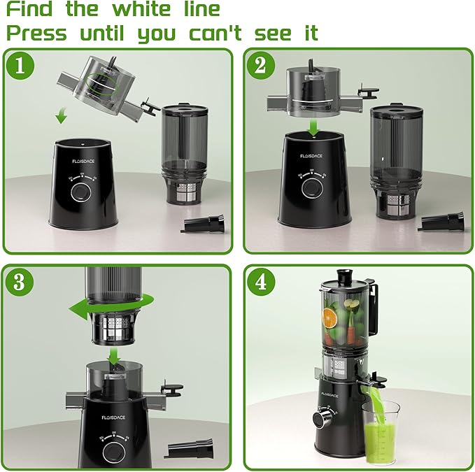 Cold Press Juicer, Slow Masticating Juicer Machines with 5" Feeding Chute Fit Whole Fruits&Vegetables, Stainless Steel Slow Masticating Juicer Easy to Clean, 99.6% Juice Purity, 1.5L Capacity-Black.