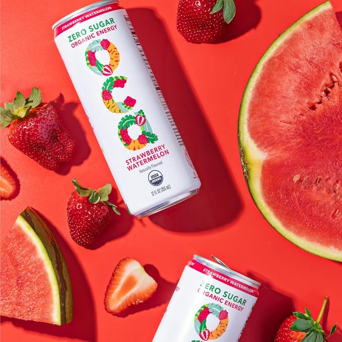 OCA ZERO Strawberry Watermelon, Organic energy drink, zero sugar, gluten-free, vegan plant-based, 12 Fl Oz (12-pack)
