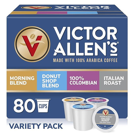Victor Allen's Coffee Variety Pack (Morning Blend, 100% Colombian, Donut Shop Blend, and Italian Roast), 80 Count, Single Serve Coffee Pods for Keurig K-Cup Brewers